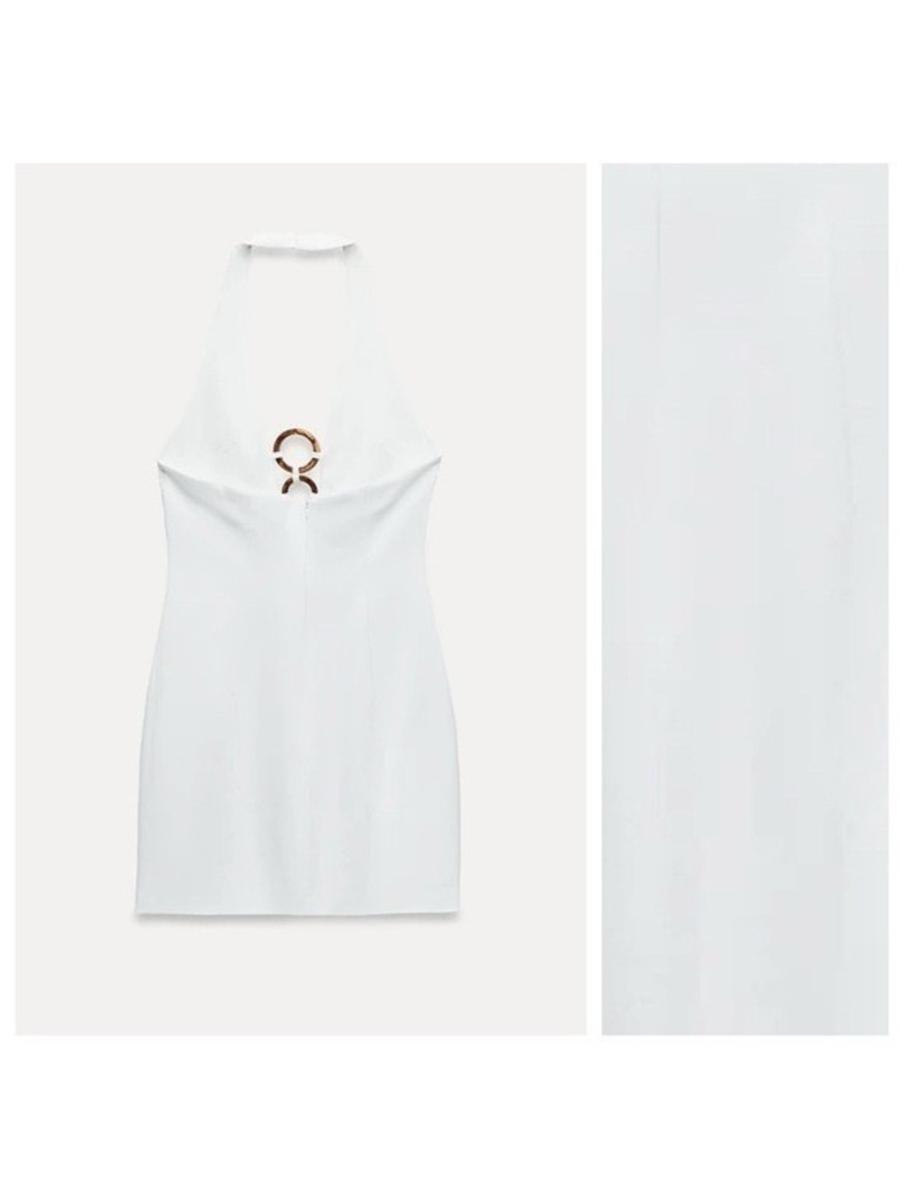 NWT. Zara White Tortoiseshell Effect Halter Neck Fitted Mini Dress. Size L. - Picture 6 of 9